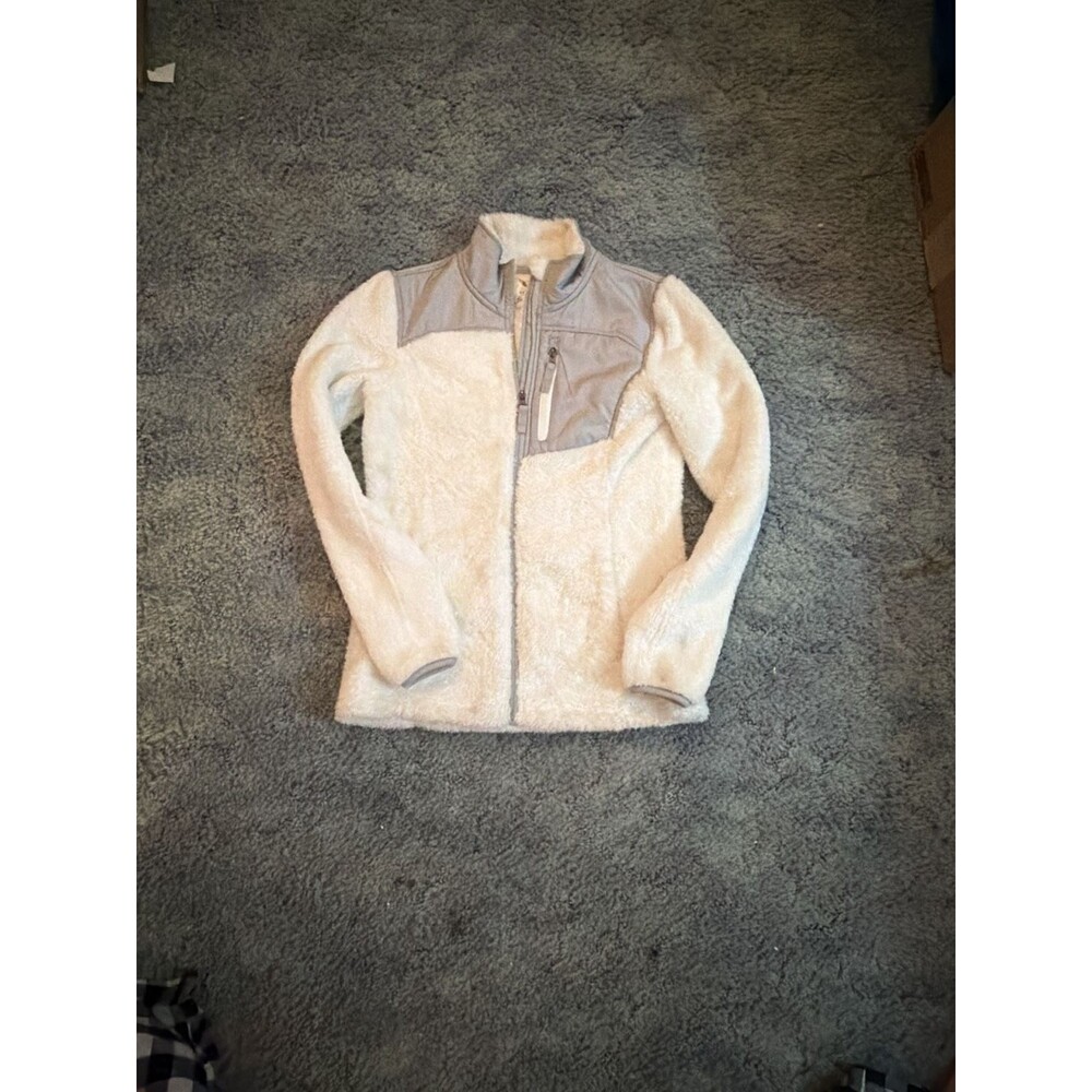 Faded Glory Women's White Sherpa Fleece Full Zip Jacket with Gray Accents Size S
